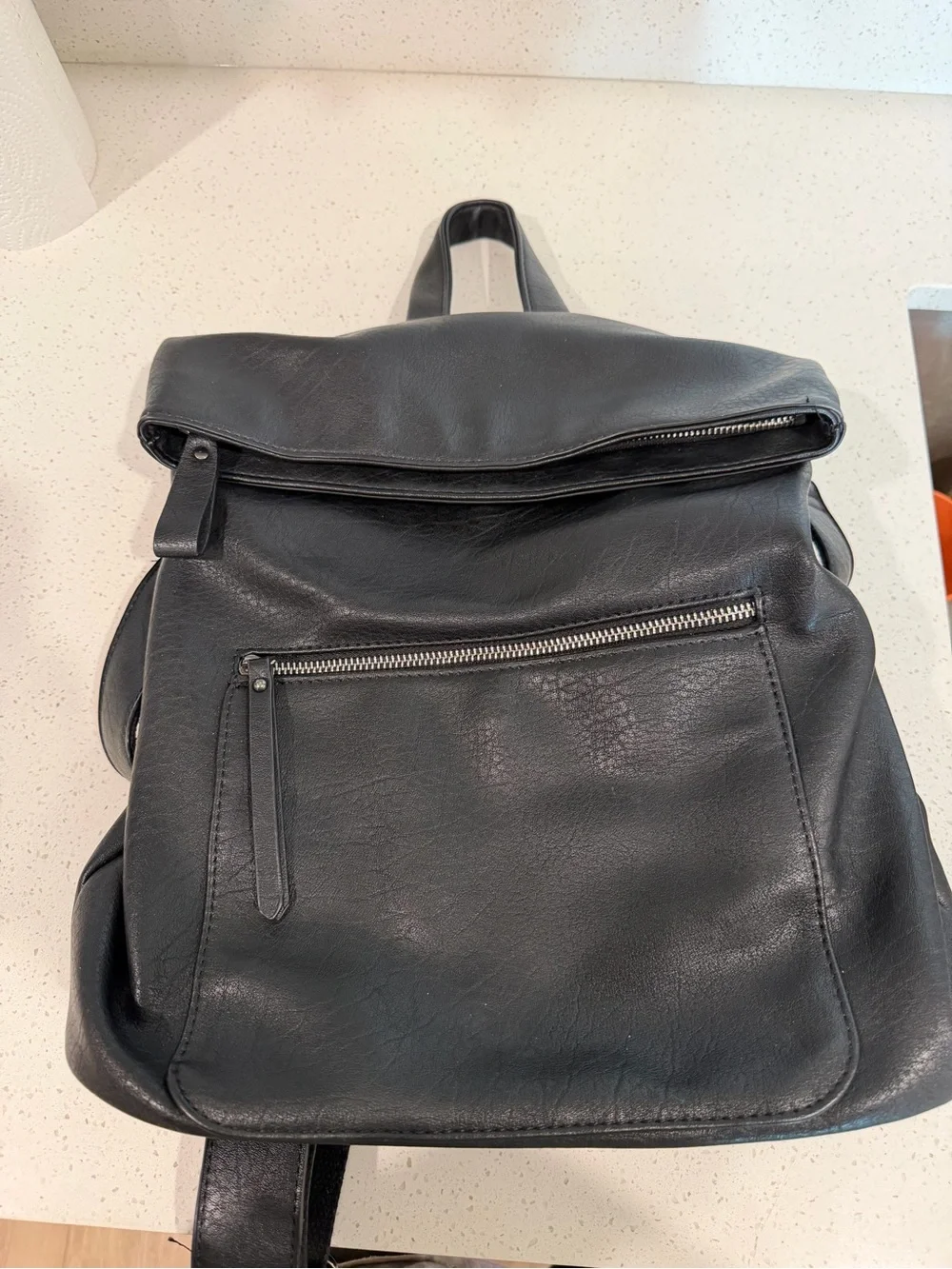 Urban Expressions Black Faux Leather Fold-Over Backpack